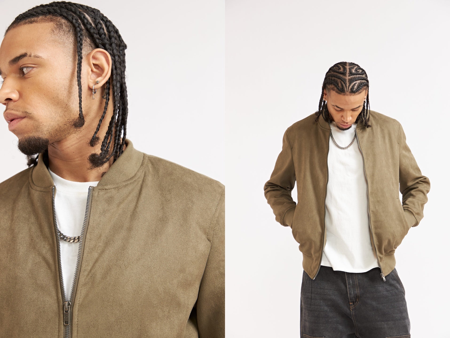 CHAQUETA BOMBER VERDE DE SIMIL GAMUZA REGULAR